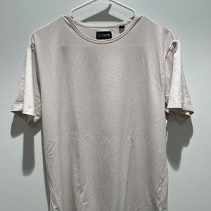 Cuts curved hem t-shirt in cream size medium